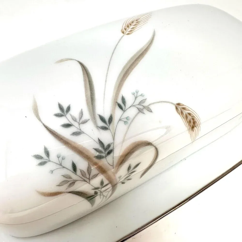 Vintage Zylstra Bountiful Covered Butter Dish Japan Fine China Platinum Wheat